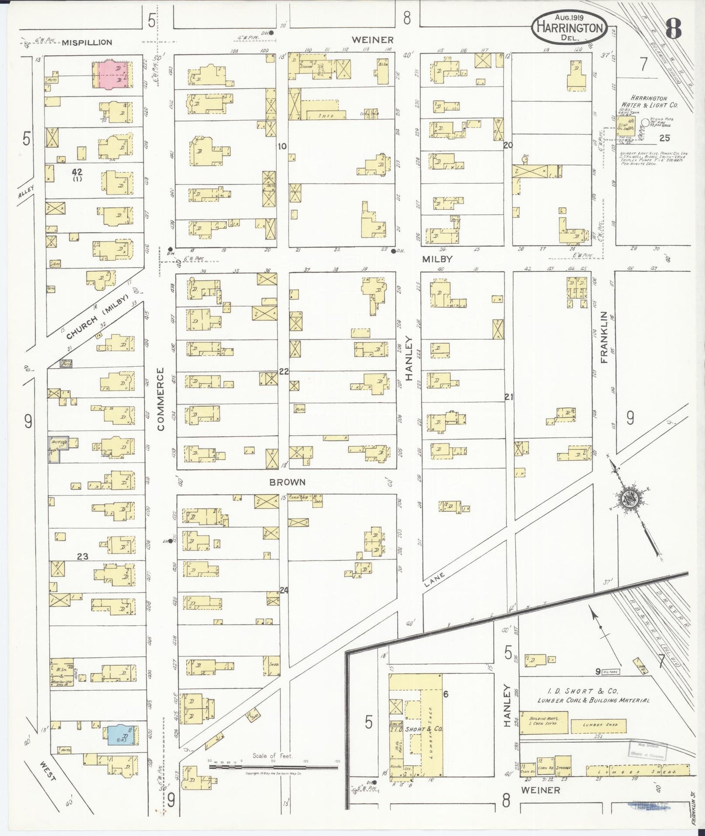 Sanborn Fire Insurance Map from Harrington, Kent County, Delaware (1919), Sheet #0008 - Complete Map Set gallery image, historic Sanborn map, vintage wall art, Delaware Delaware
