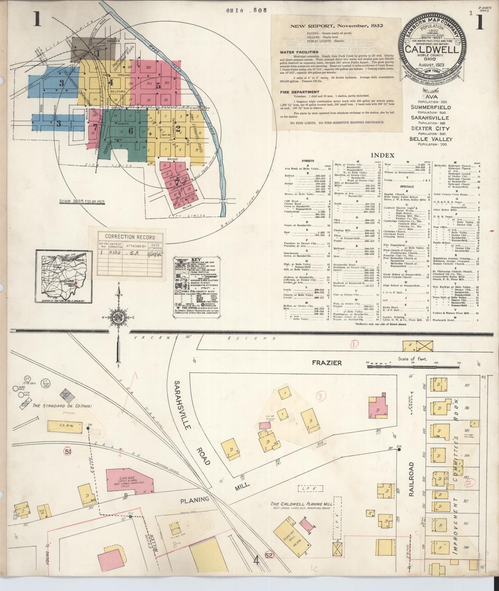Sanborn Fire Insurance Map from Caldwell, Noble County, Ohio (1932), Sheet #0001 - Historic Sanborn Fire Insurance Map Print, vintage old map wall art, antique decor, genealogy gift, Ohio Ohio map