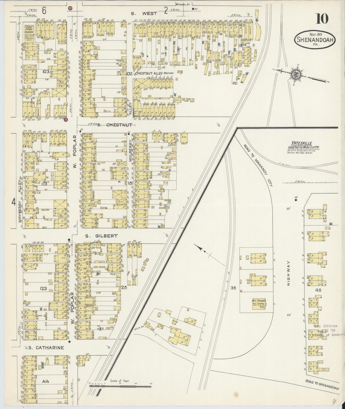 Sanborn Fire Insurance Map from Shenandoah, Schuylkill County, Pennsylvania (1913), Sheet #0010 - Historic Sanborn Fire Insurance Map Print, vintage old map wall art, antique decor, genealogy gift, Pennsylvania Pennsylvania map