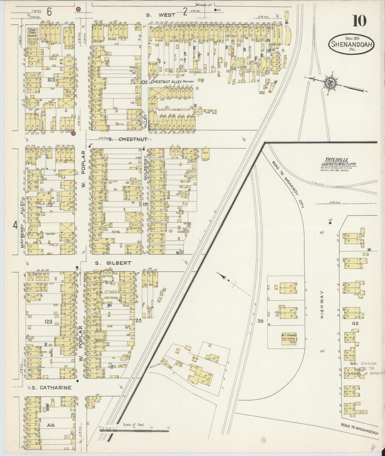 Sanborn Fire Insurance Map from Shenandoah, Schuylkill County, Pennsylvania (1913), Sheet #0010 - Historic Sanborn Fire Insurance Map Print, vintage old map wall art, antique decor, genealogy gift, Pennsylvania Pennsylvania map