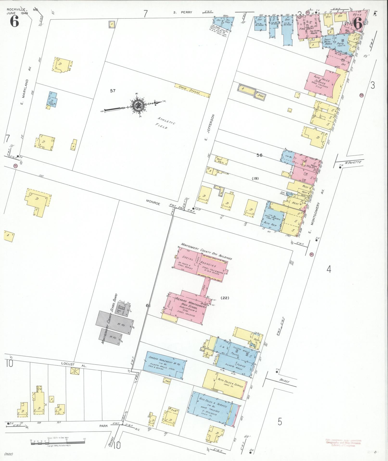 Sanborn Fire Insurance Map from Rockville, Montgomery County, Maryland (1949), Sheet #0006 - Complete Map Set gallery image, historic Sanborn map, vintage wall art, Maryland Maryland