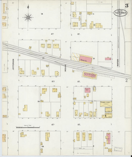 Sanborn Fire Insurance Map from Tuscumbia, Colbert County, Alabama (1899), Sheet #0003 - Historic Sanborn Fire Insurance Map Print, vintage old map wall art, antique decor, genealogy gift, Alabama Alabama map