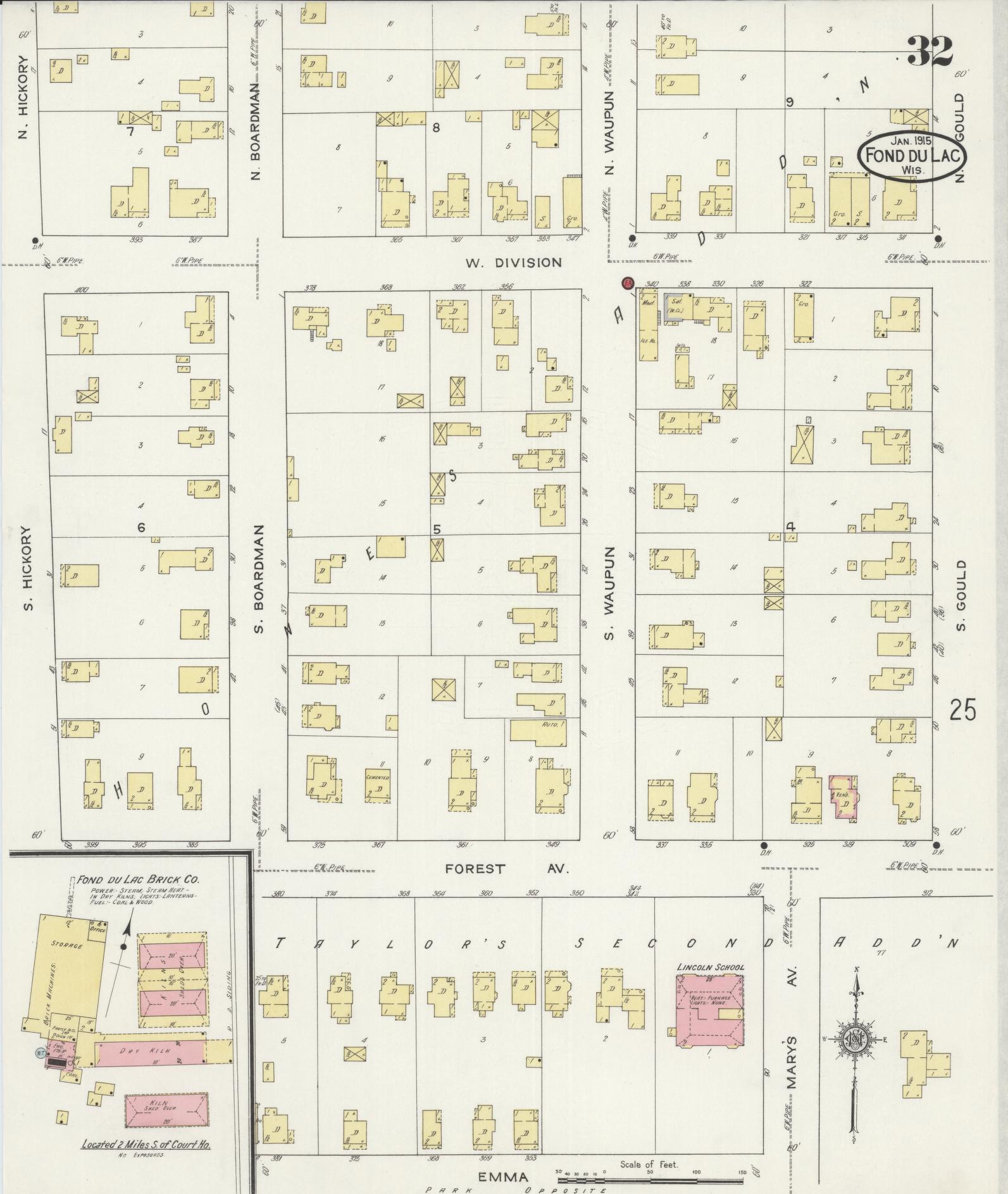 Sanborn Fire Insurance Map from Fond du Lac, Fond du Lac County, Wisconsin (1915), Sheet #0032 - Historic Sanborn Fire Insurance Map Print, vintage old map wall art, antique decor, genealogy gift, Wisconsin Wisconsin map