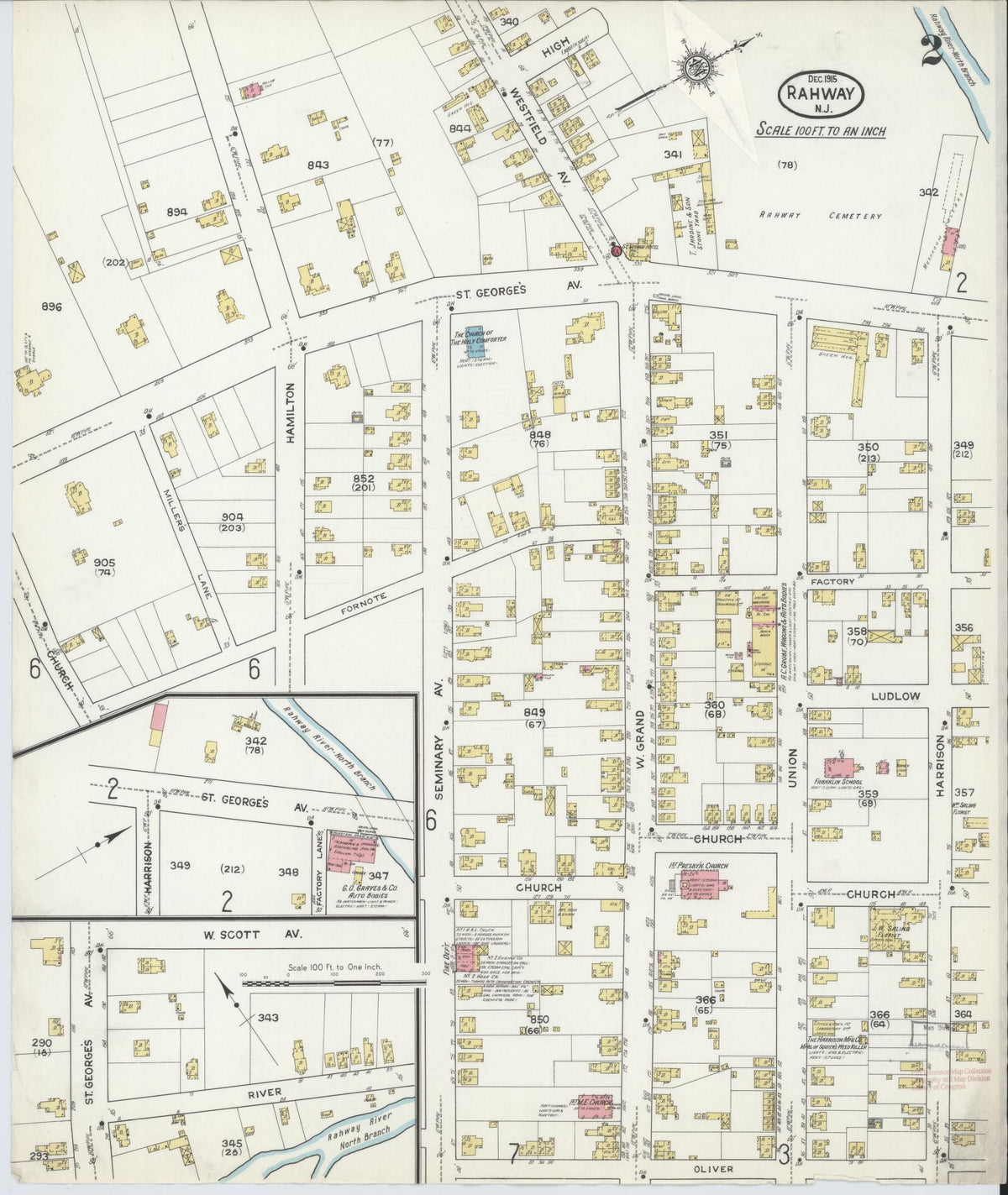 Sanborn Fire Insurance Map from Rahway, Union County, New Jersey (1915), Sheet #0002 - Historic Sanborn Fire Insurance Map Print, vintage old map wall art, antique decor, genealogy gift, New Jersey New Jersey map