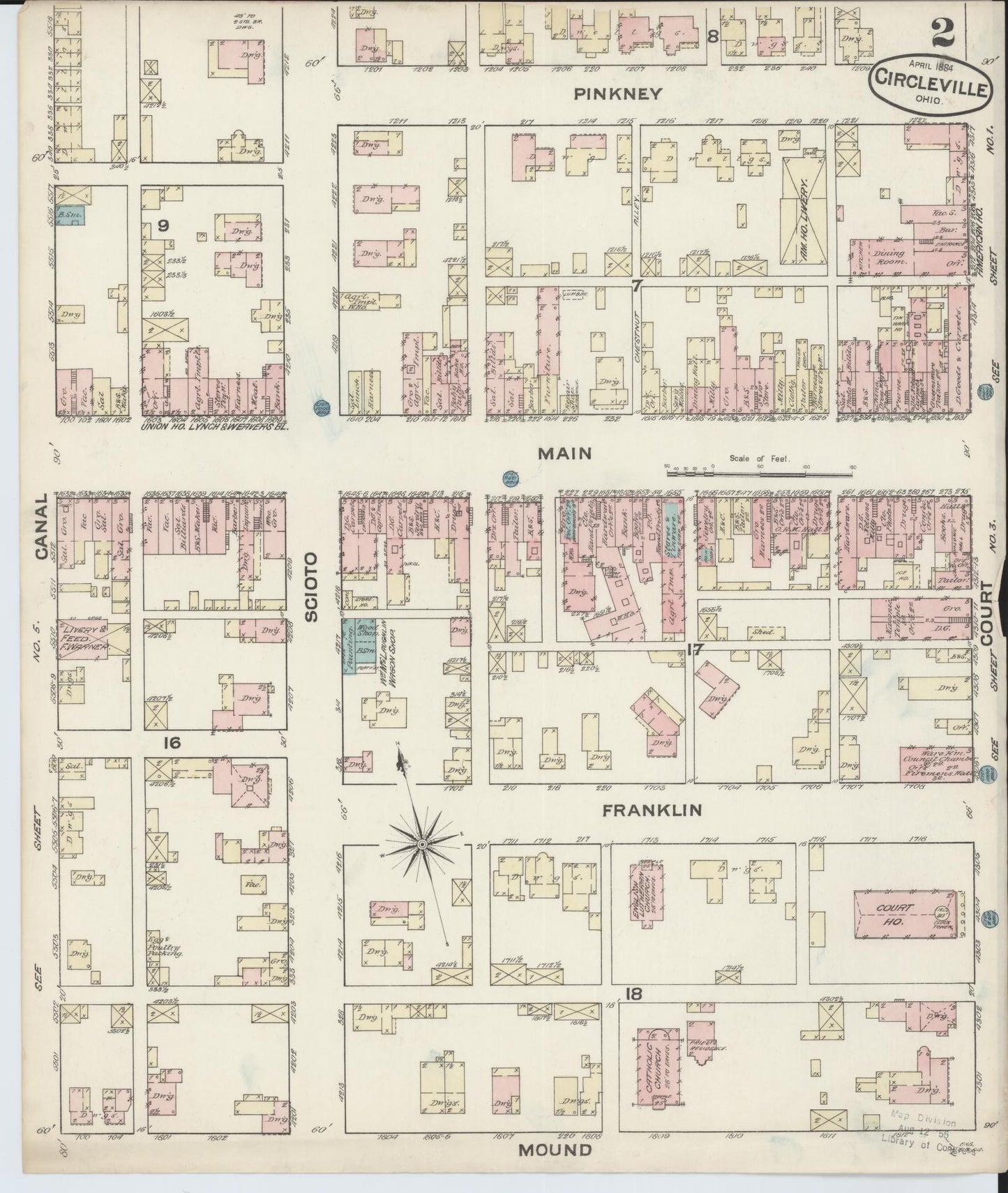 Sanborn Fire Insurance Map from Circleville, Pickaway County, Ohio (1884), Sheet #0002 - Historic Sanborn Fire Insurance Map Print, vintage old map wall art, antique decor, genealogy gift, Ohio Ohio map