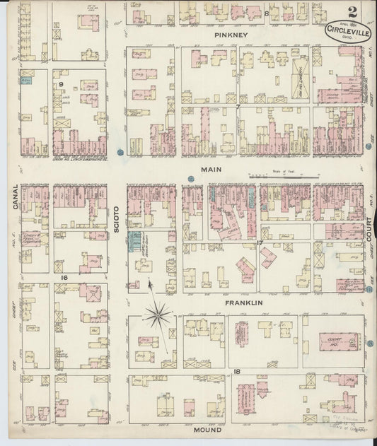 Sanborn Fire Insurance Map from Circleville, Pickaway County, Ohio (1884), Sheet #0002 - Historic Sanborn Fire Insurance Map Print, vintage old map wall art, antique decor, genealogy gift, Ohio Ohio map