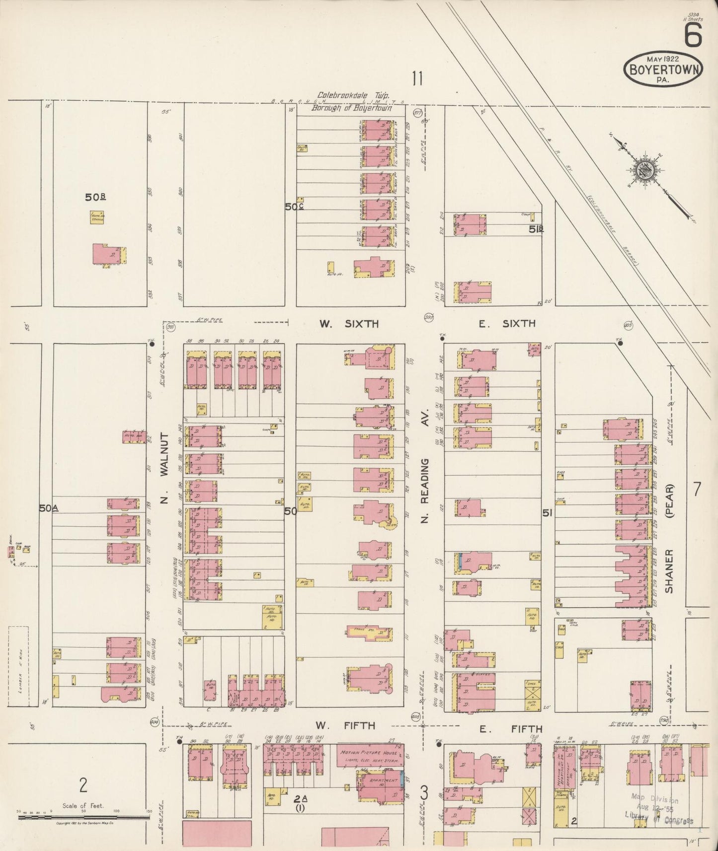 Sanborn Fire Insurance Map from Boyertown, Berks County, Pennsylvania (1922), Sheet #0006 - Historic Sanborn Fire Insurance Map Print, vintage old map wall art, antique decor, genealogy gift, Pennsylvania Pennsylvania map