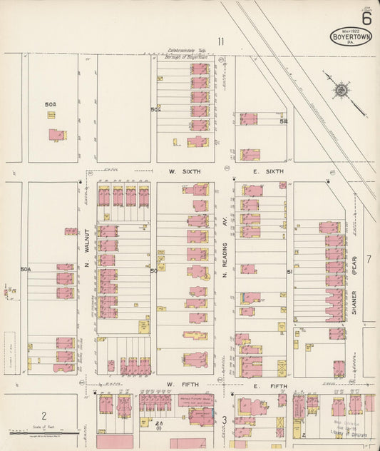 Sanborn Fire Insurance Map from Boyertown, Berks County, Pennsylvania (1922), Sheet #0006 - Historic Sanborn Fire Insurance Map Print, vintage old map wall art, antique decor, genealogy gift, Pennsylvania Pennsylvania map