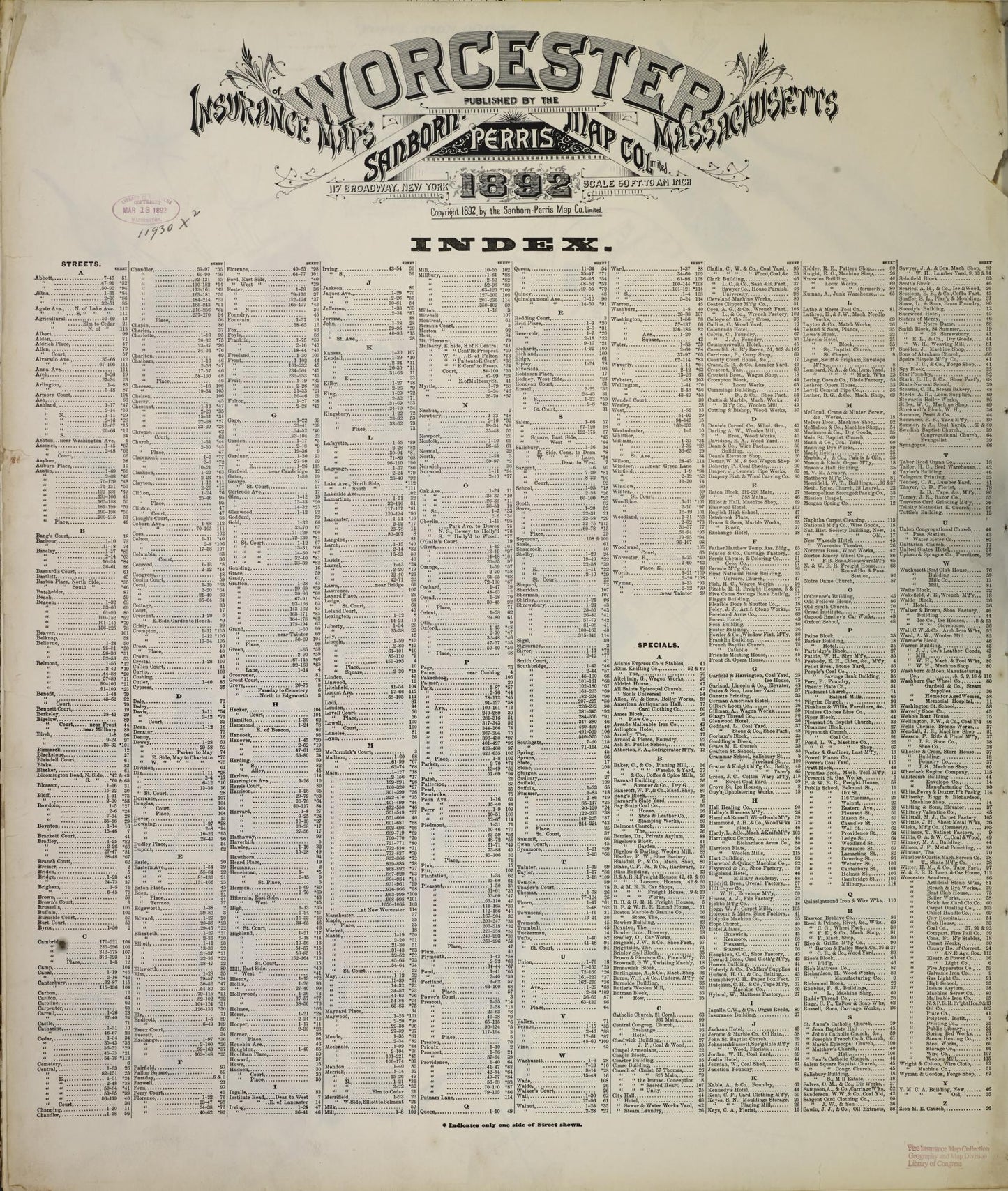 Sanborn Fire Insurance Map from Worcester, Worcester County, Massachusetts (1892), Sheet #0001 - Historic Sanborn Fire Insurance Map Print, vintage old map wall art, antique decor, genealogy gift, Massachusetts Massachusetts map
