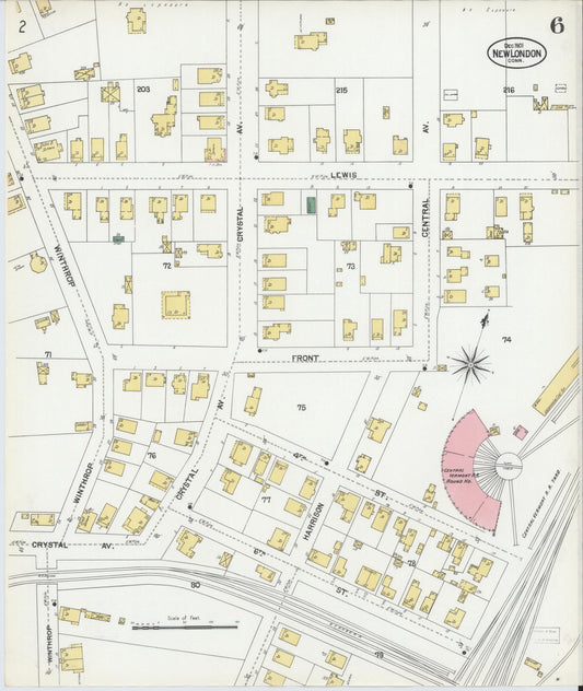 Sanborn Fire Insurance Map from New London, New London County, Connecticut (1901), Sheet #0006 - Historic Sanborn Fire Insurance Map Print, vintage old map wall art, antique decor, genealogy gift, Connecticut Connecticut map