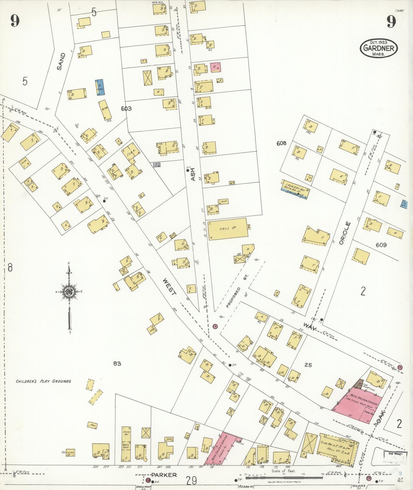 Sanborn Fire Insurance Map from Gardner, Worcester County, Massachusetts (1923), Sheet #0009 - Complete Map Set gallery image, historic Sanborn map, vintage wall art, Massachusetts Massachusetts