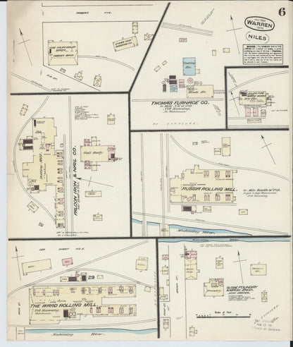 Sanborn Fire Insurance Map from Warren, Trumbull County, Ohio (1884), Sheet #0006 - Historic Sanborn Fire Insurance Map Print, vintage old map wall art, antique decor, genealogy gift, Ohio Ohio map