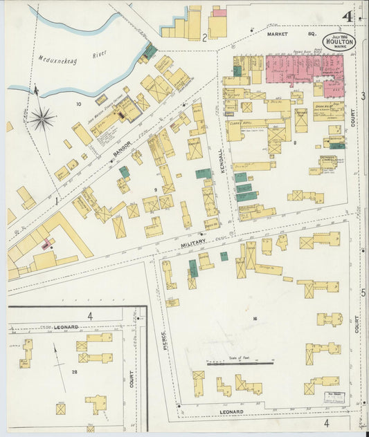 Sanborn Fire Insurance Map from Houlton, Aroostook County, Maine (1906), Sheet #0004 - Historic Sanborn Fire Insurance Map Print, vintage old map wall art, antique decor, genealogy gift, Maine Maine map