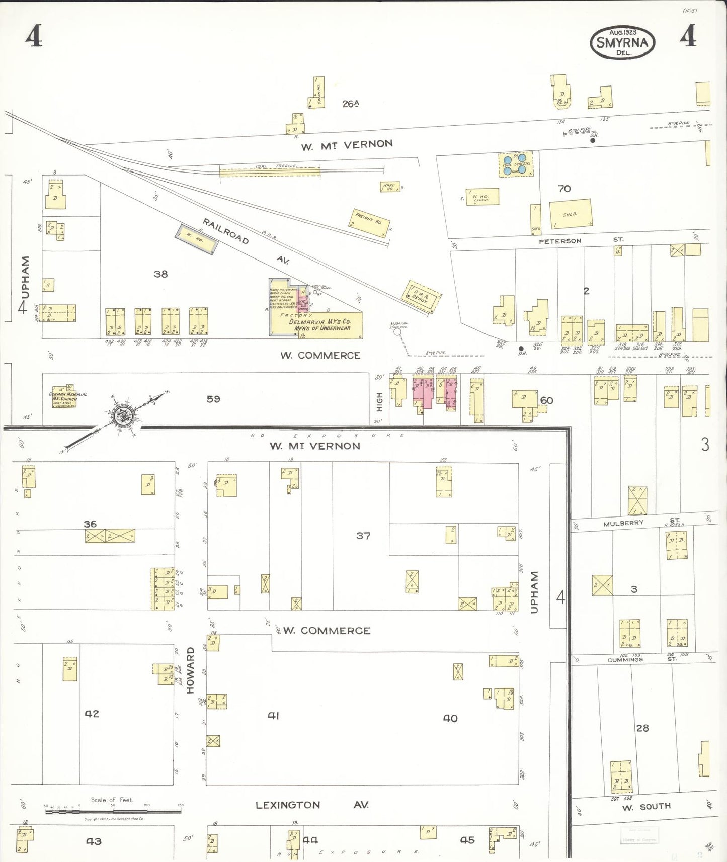 Sanborn Fire Insurance Map from Smyrna, Kent County, Delaware (1923), Sheet #0004 - Complete Map Set gallery image, historic Sanborn map, vintage wall art, Delaware Delaware
