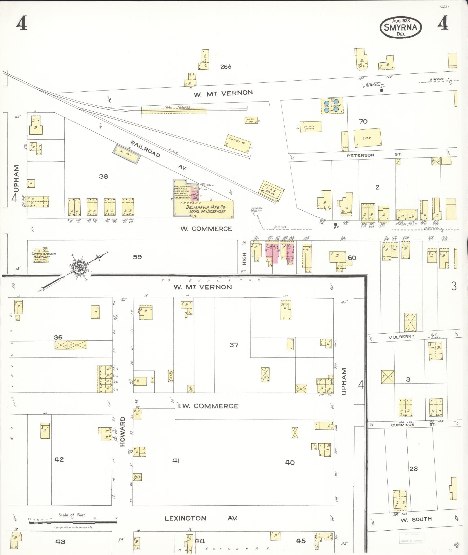 Sanborn Fire Insurance Map from Smyrna, Kent County, Delaware (1923), Sheet #0004 - Complete Map Set gallery image, historic Sanborn map, vintage wall art, Delaware Delaware