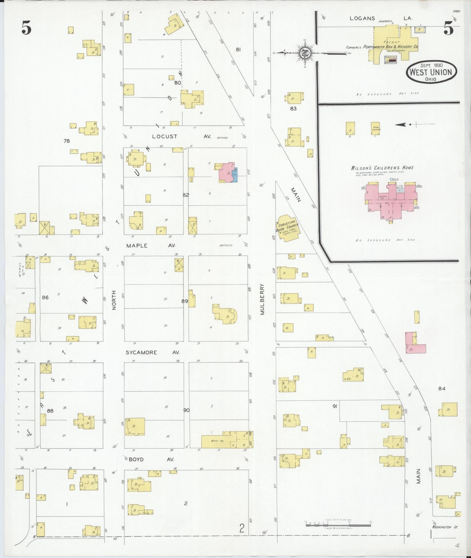 Sanborn Fire Insurance Map from West Union, Adams County, Ohio (1930), Sheet #0005 - Historic Sanborn Fire Insurance Map Print, vintage old map wall art, antique decor, genealogy gift, Ohio Ohio map