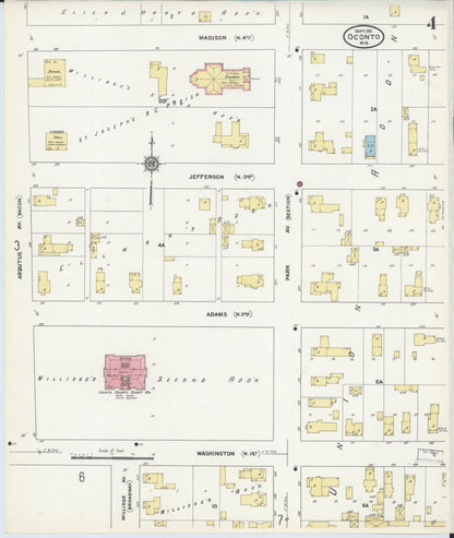Sanborn Fire Insurance Map from Oconto, Oconto County, Wisconsin (1911), Sheet #0004 - Historic Sanborn Fire Insurance Map Print, vintage old map wall art, antique decor, genealogy gift, Wisconsin Wisconsin map