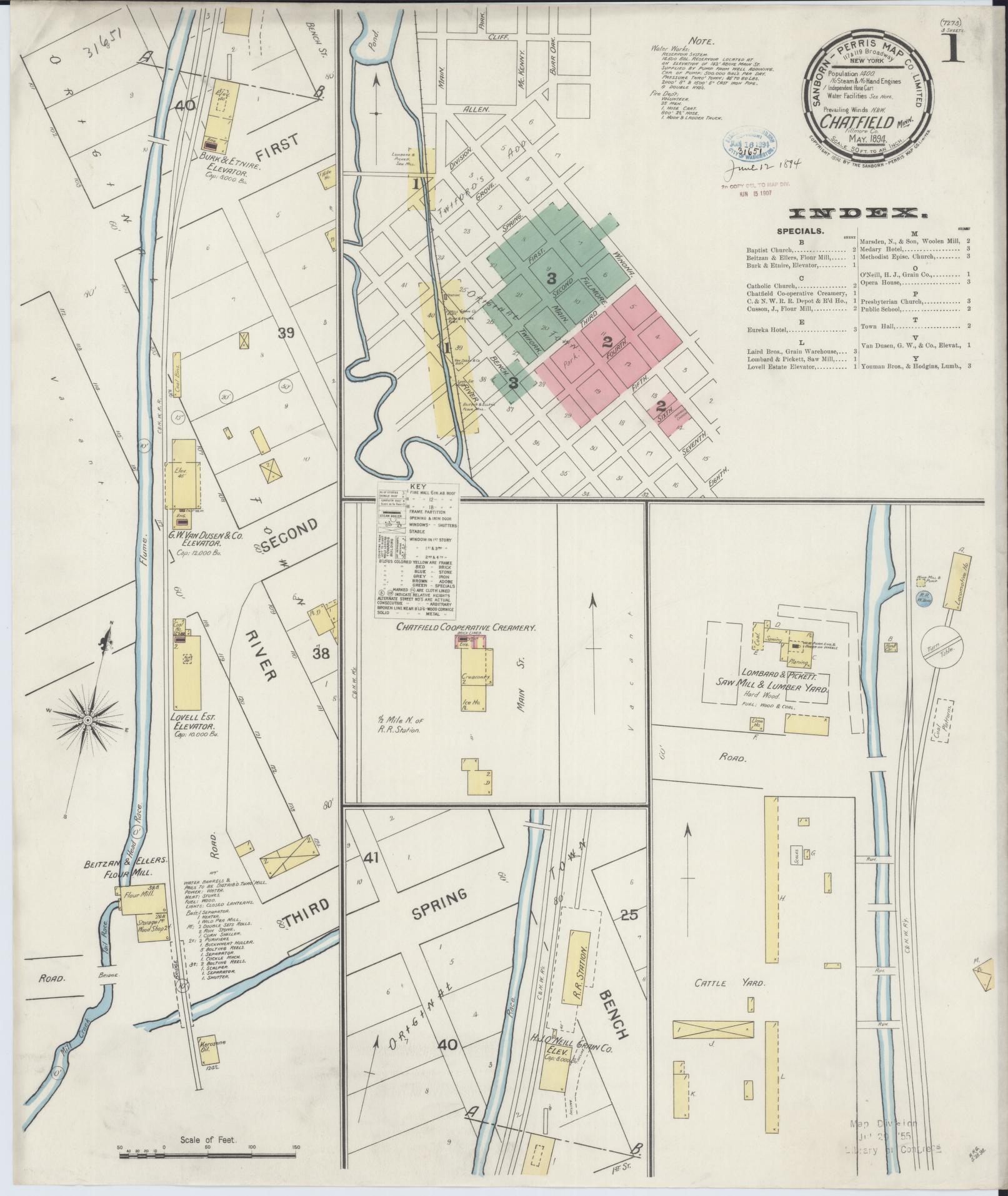 Sanborn Fire Insurance Map from Chatfield, Fillmore And Olmsted Counties, Minnesota (1894), Sheet #0001 - Complete Map Set gallery image, historic Sanborn map, vintage wall art, Minnesota Minnesota