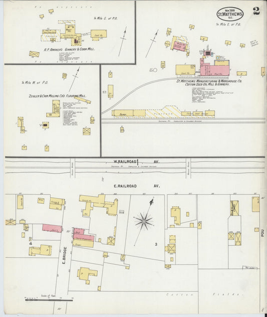 Sanborn Fire Insurance Map from Saint Matthews, Calhoun County, South Carolina (1899), Sheet #0002 - Historic Sanborn Fire Insurance Map Print, vintage old map wall art, antique decor, genealogy gift, South Carolina South Carolina map