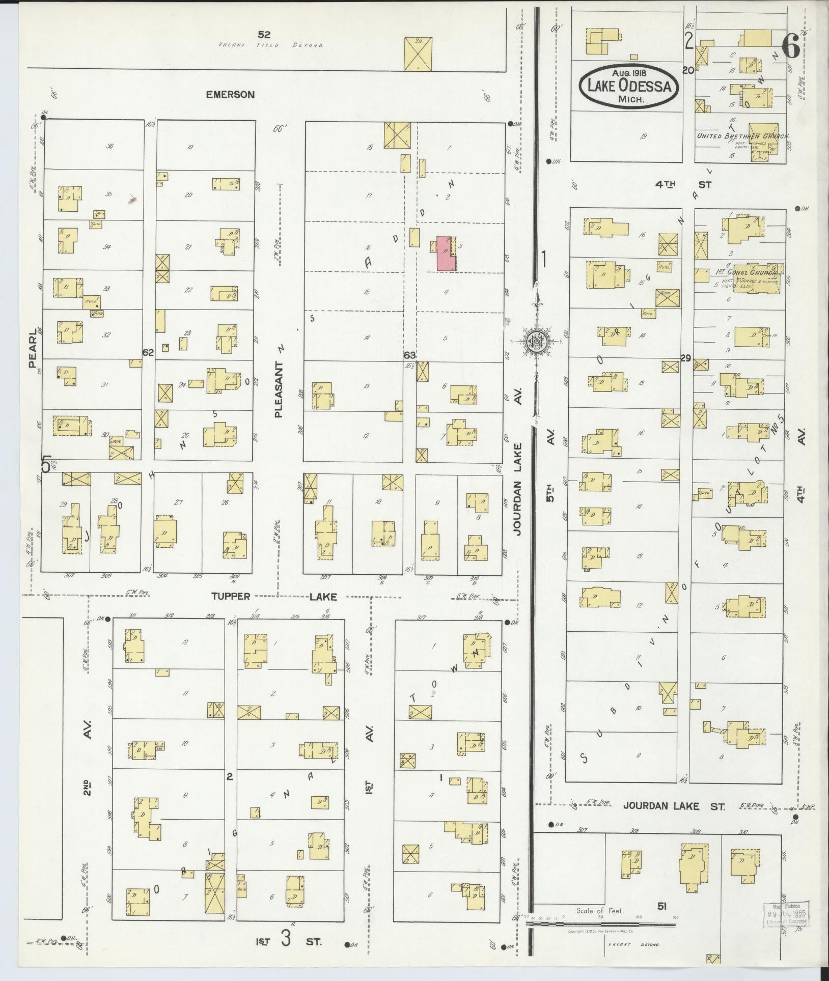 Sanborn Fire Insurance Map from Lake Odessa, Ionia County, Michigan (1918), Sheet #0006 - Complete Map Set gallery image, historic Sanborn map, vintage wall art, Michigan Michigan