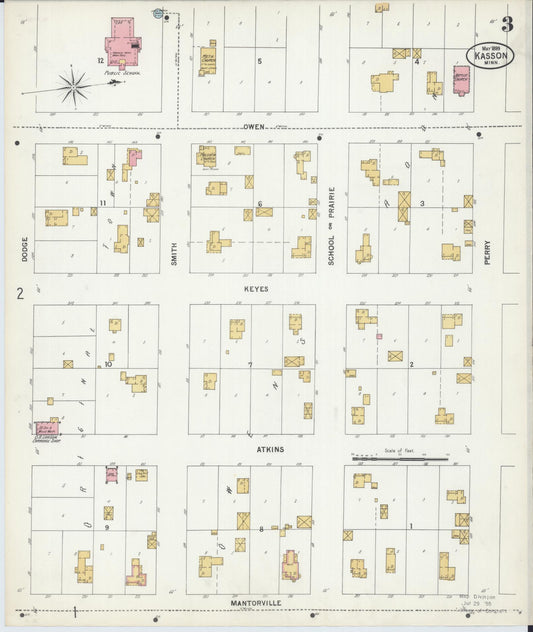 Sanborn Fire Insurance Map from Kasson, Dodge County, Minnesota (1899), Sheet #0003 - Historic Sanborn Fire Insurance Map Print, vintage old map wall art, antique decor, genealogy gift, Minnesota Minnesota map