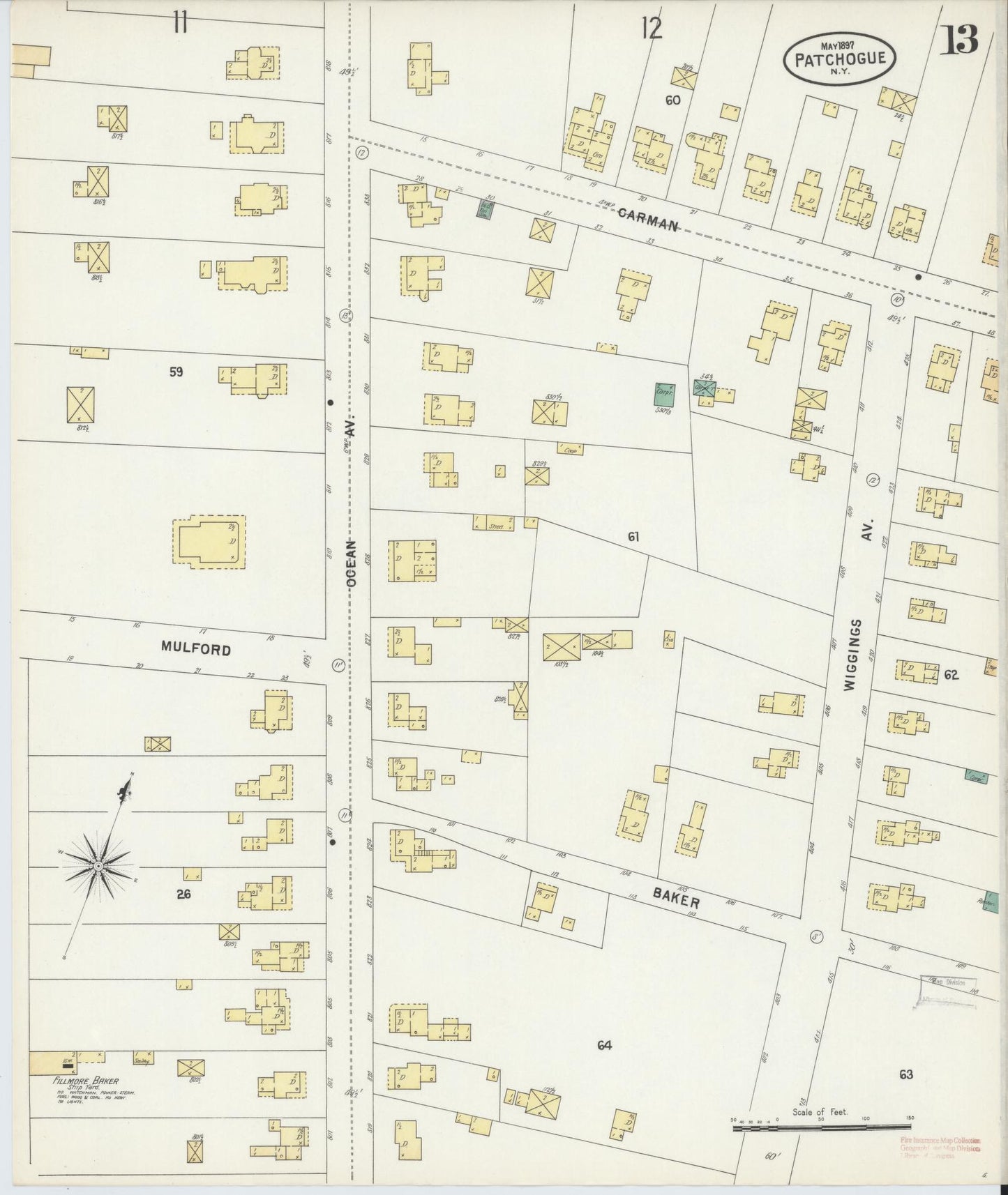 Sanborn Fire Insurance Map from Patchogue, Suffolk County, New York (1897), Sheet #0013 - Complete Map Set gallery image, historic Sanborn map, vintage wall art, New York New York