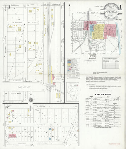 Sanborn Fire Insurance Map from Lake Bluff, Lake County, Illinois (1937), Sheet #0001 - Historic Sanborn Fire Insurance Map Print, vintage old map wall art, antique decor, genealogy gift, Illinois Illinois map