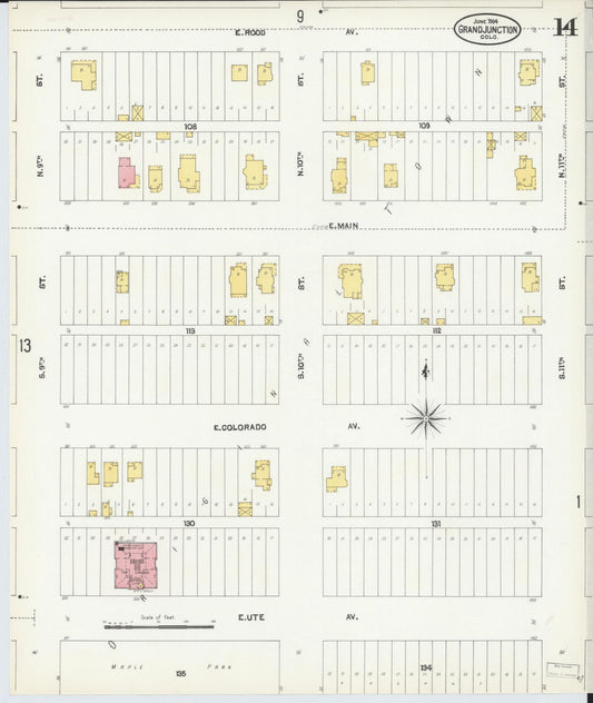 Sanborn Fire Insurance Map from Grand Junction, Mesa County, Colorado (1904), Sheet #0014 - Historic Sanborn Fire Insurance Map Print, vintage old map wall art, antique decor, genealogy gift, Colorado Colorado map