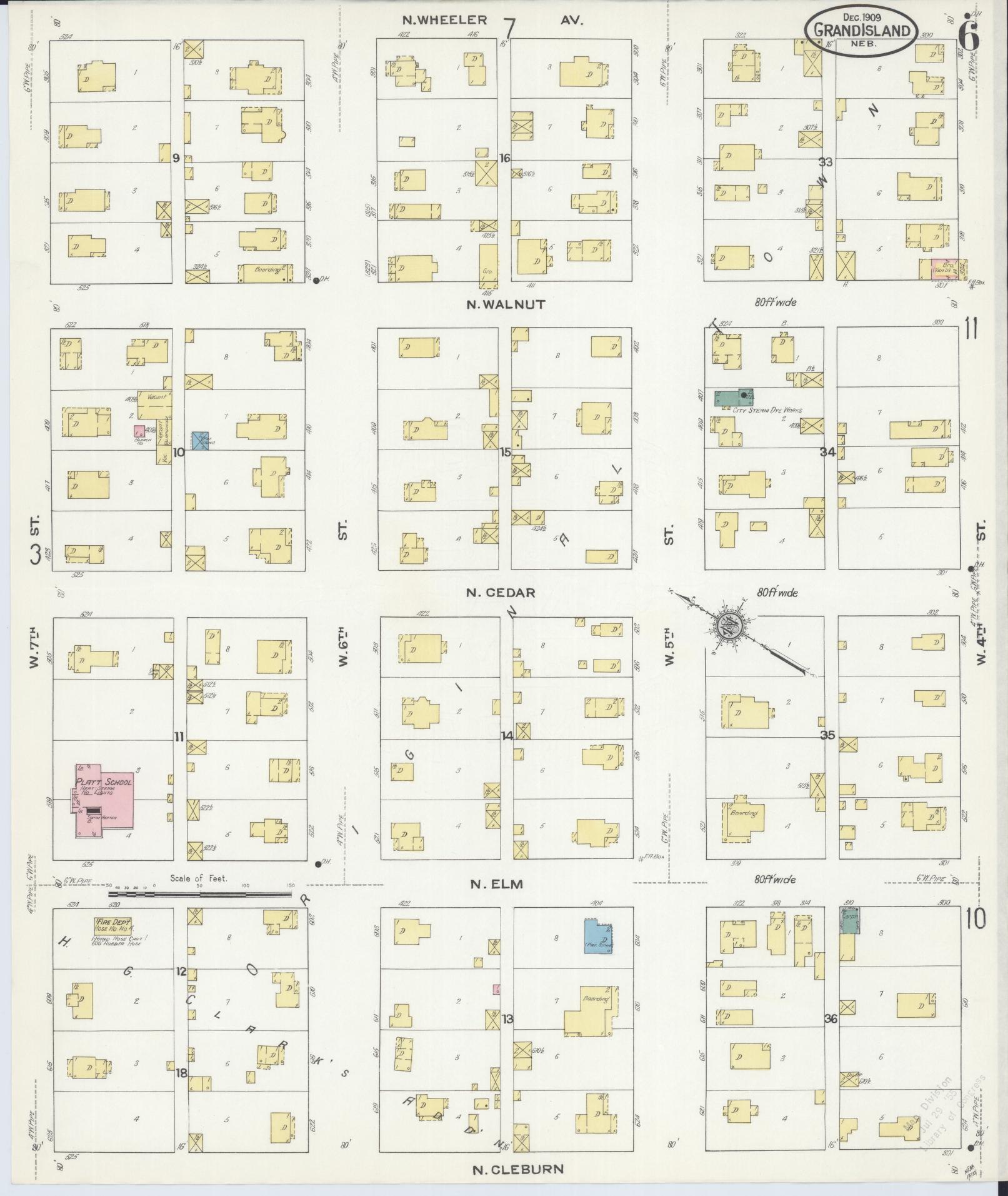 Sanborn Fire Insurance Map from Grand Island, Hall County, Nebraska (1909), Sheet #0006 - Complete Map Set gallery image, historic Sanborn map, vintage wall art, Nebraska Nebraska
