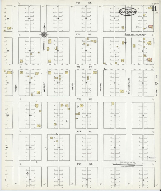 Sanborn Fire Insurance Map from Clarendon, Donley County, Texas (1921), Sheet #0011 - Historic Sanborn Fire Insurance Map Print, vintage old map wall art, antique decor, genealogy gift, Texas Texas map