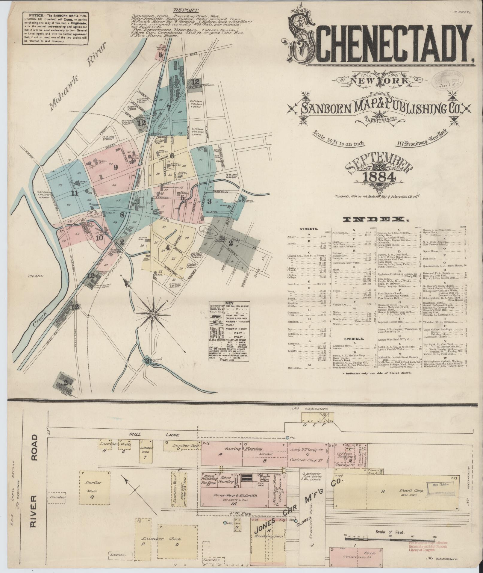 Sanborn Fire Insurance Map from Schenectady, Schenectady County, New York (1884), Sheet #0001 - Complete Map Set gallery image, historic Sanborn map, vintage wall art, New York New York