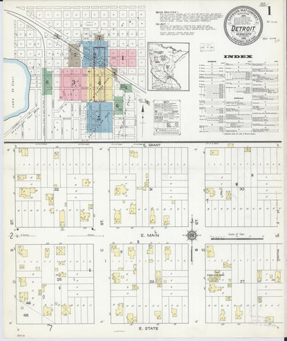Sanborn Fire Insurance Map from Detroit Lakes, Becker County, Minnesota (1914), Sheet #0001 - Complete Map Set gallery image, historic Sanborn map, vintage wall art, Minnesota Minnesota