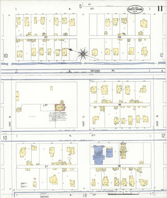 Sanborn Fire Insurance Map from North Yakima, Yakima County, Washington (1909), Sheet #0011 - Historic Sanborn Fire Insurance Map Print, vintage old map wall art, antique decor, genealogy gift, Washington Washington map