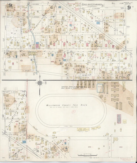 Sanborn Fire Insurance Map from Marion, Williamson County, Illinois (1946), Sheet #0009 - Historic Sanborn Fire Insurance Map Print, vintage old map wall art, antique decor, genealogy gift, Illinois Illinois map