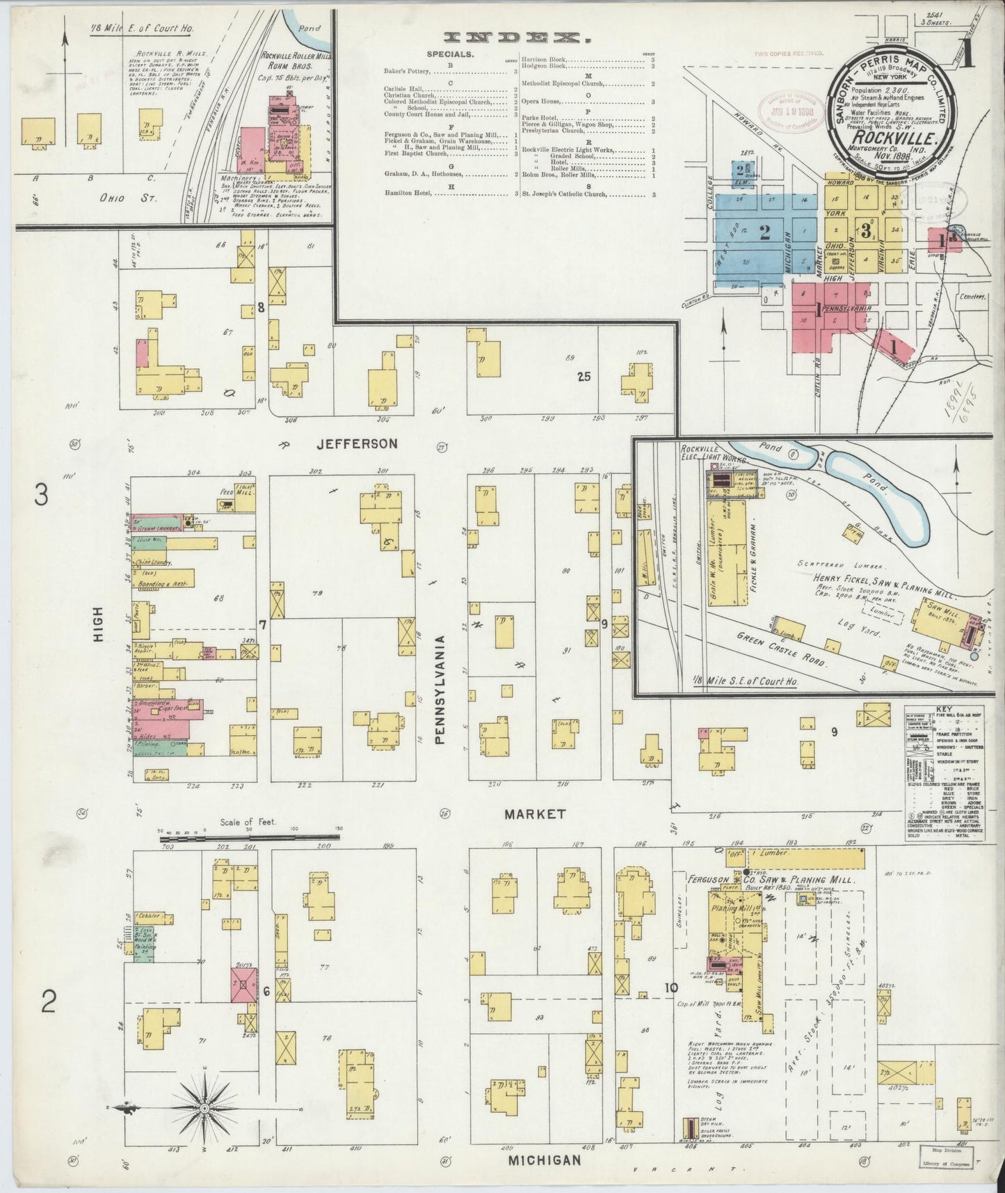 Sanborn Fire Insurance Map from Rockville, Parke County, Indiana (1898), Sheet #0001 - Complete Map Set gallery image, historic Sanborn map, vintage wall art, Indiana Indiana