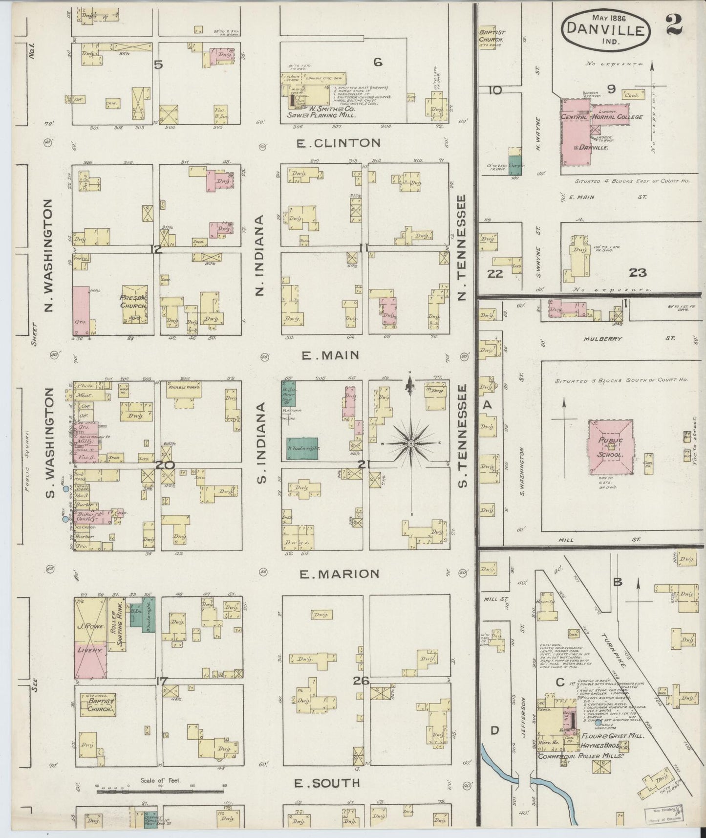 Sanborn Fire Insurance Map from Danville, Hendricks County, Indiana (1886), Sheet #0002 - Historic Sanborn Fire Insurance Map Print, vintage old map wall art, antique decor, genealogy gift, Indiana Indiana map