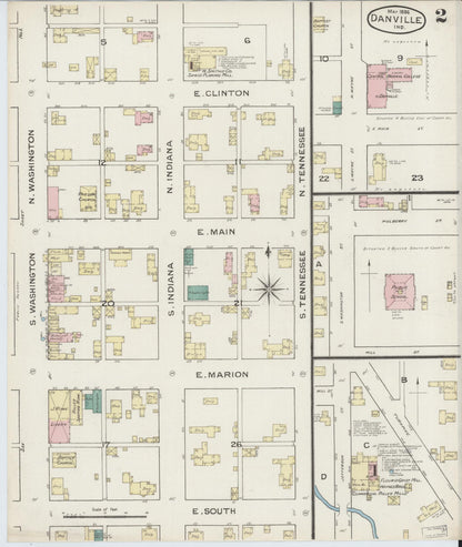 Sanborn Fire Insurance Map from Danville, Hendricks County, Indiana (1886), Sheet #0002 - Historic Sanborn Fire Insurance Map Print, vintage old map wall art, antique decor, genealogy gift, Indiana Indiana map