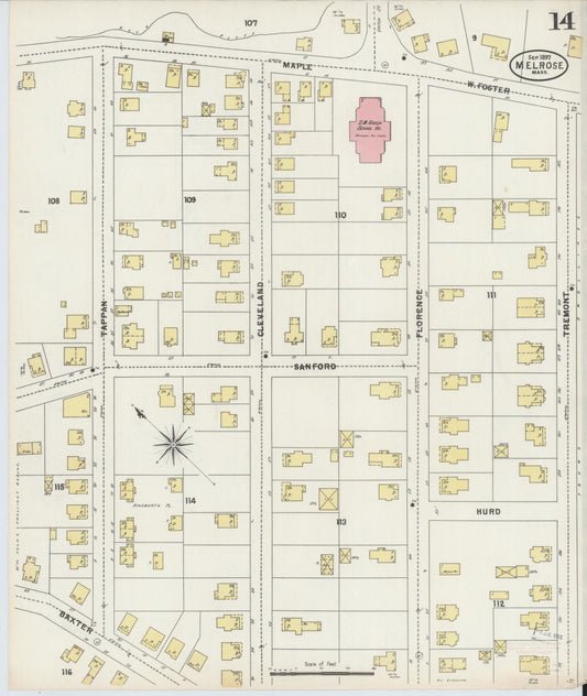 Sanborn Fire Insurance Map from Melrose, Middlesex County, Massachusetts (1897), Sheet #0014 - Historic Sanborn Fire Insurance Map Print, vintage old map wall art, antique decor, genealogy gift, Massachusetts Massachusetts map
