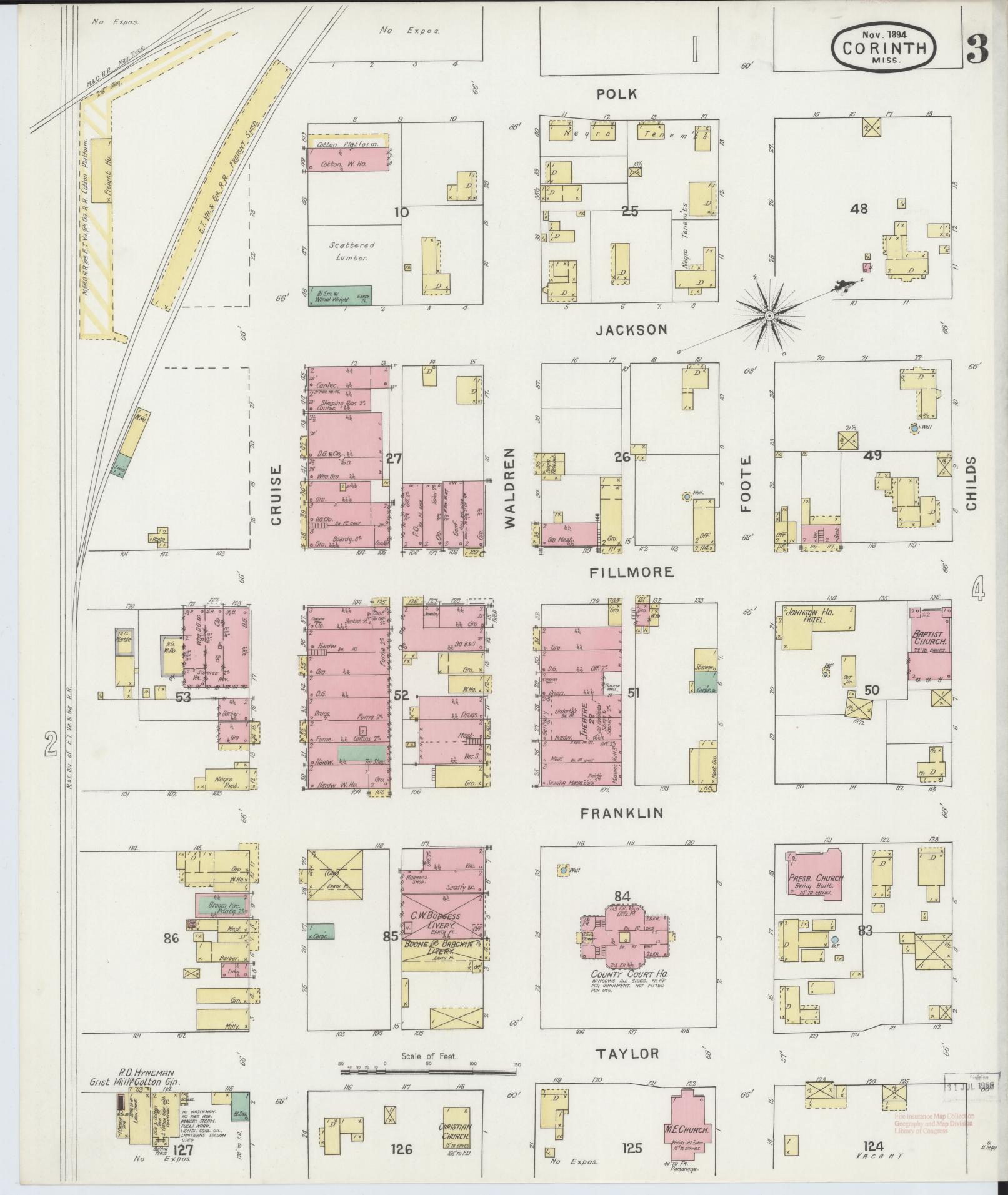 Sanborn Fire Insurance Map from Corinth, Alcorn County, Mississippi (1894), Sheet #0003 - Complete Map Set gallery image, historic Sanborn map, vintage wall art, Mississippi Mississippi
