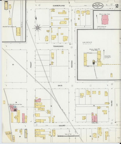 Sanborn Fire Insurance Map from Wickliffe, Ballard County, Kentucky (1905), Sheet #0002 - Complete Map Set gallery image, historic Sanborn map, vintage wall art, Kentucky Kentucky