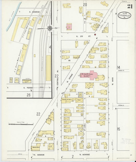 Sanborn Fire Insurance Map from Titusville, Crawford County, Pennsylvania (1912), Sheet #0021 - Historic Sanborn Fire Insurance Map Print, vintage old map wall art, antique decor, genealogy gift, Pennsylvania Pennsylvania map