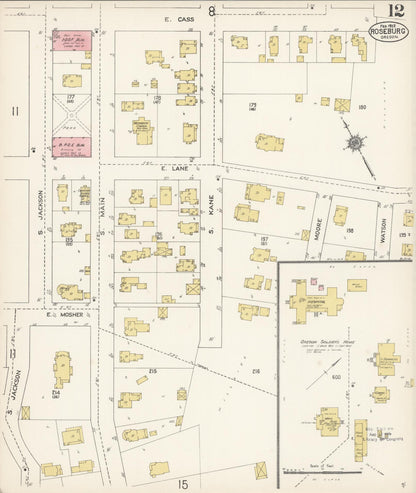 Sanborn Fire Insurance Map from Roseburg, Douglas County, Oregon (1912), Sheet #0012 - Complete Map Set gallery image, historic Sanborn map, vintage wall art, Oregon Oregon