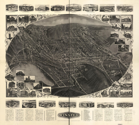 Bird's eye view of Winsted, Connecticut 1908. (1908) – Historic Bird’s-Eye View Panorama Print