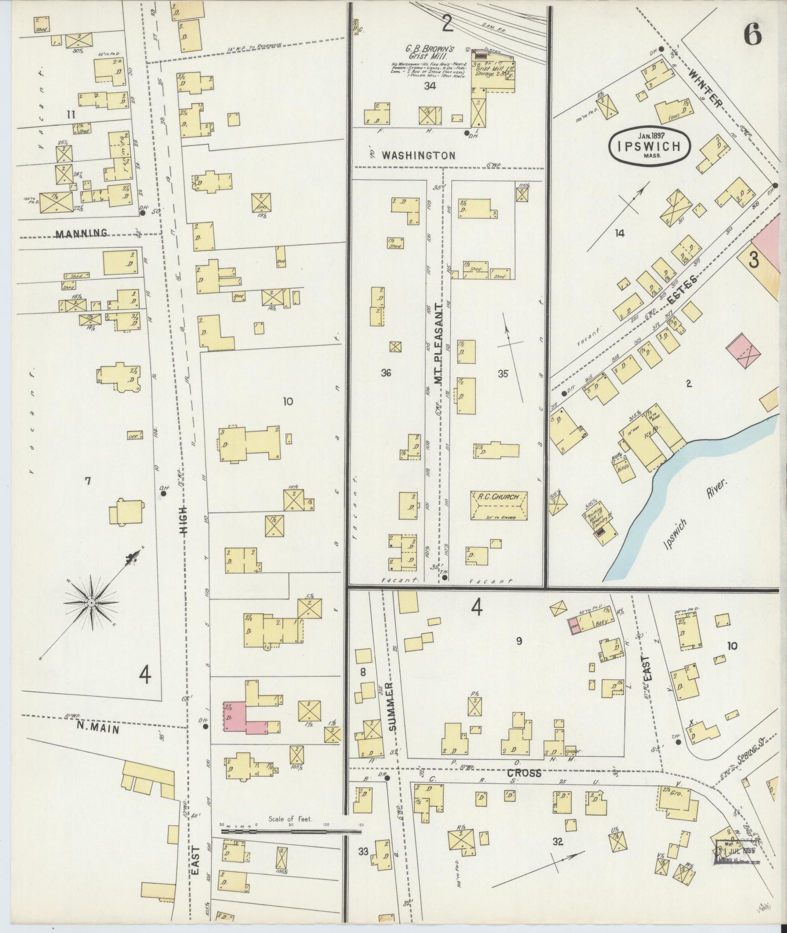 Sanborn Fire Insurance Map from Ipswich, Essex County, Massachusetts (1897), Sheet #0006 - Historic Sanborn Fire Insurance Map Print, vintage old map wall art, antique decor, genealogy gift, Massachusetts Massachusetts map