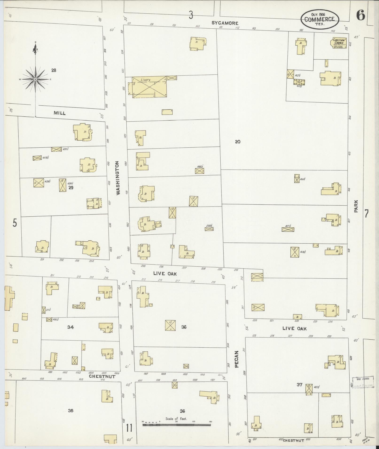 Sanborn Fire Insurance Map from Commerce, Hunt County, Texas (1906), Sheet #0006 - Historic Sanborn Fire Insurance Map Print, vintage old map wall art, antique decor, genealogy gift, Texas Texas map