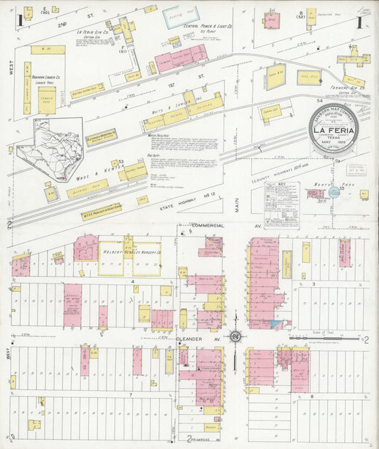 Sanborn Fire Insurance Map from La Feria, Cameron County, Texas (1929), Sheet #0001 - Complete Map Set gallery image, historic Sanborn map, vintage wall art, Texas Texas