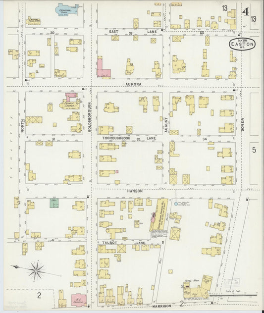 Sanborn Fire Insurance Map from Easton, Talbot County, Maryland (1896), Sheet #0004 - Historic Sanborn Fire Insurance Map Print, vintage old map wall art, antique decor, genealogy gift, Maryland Maryland map