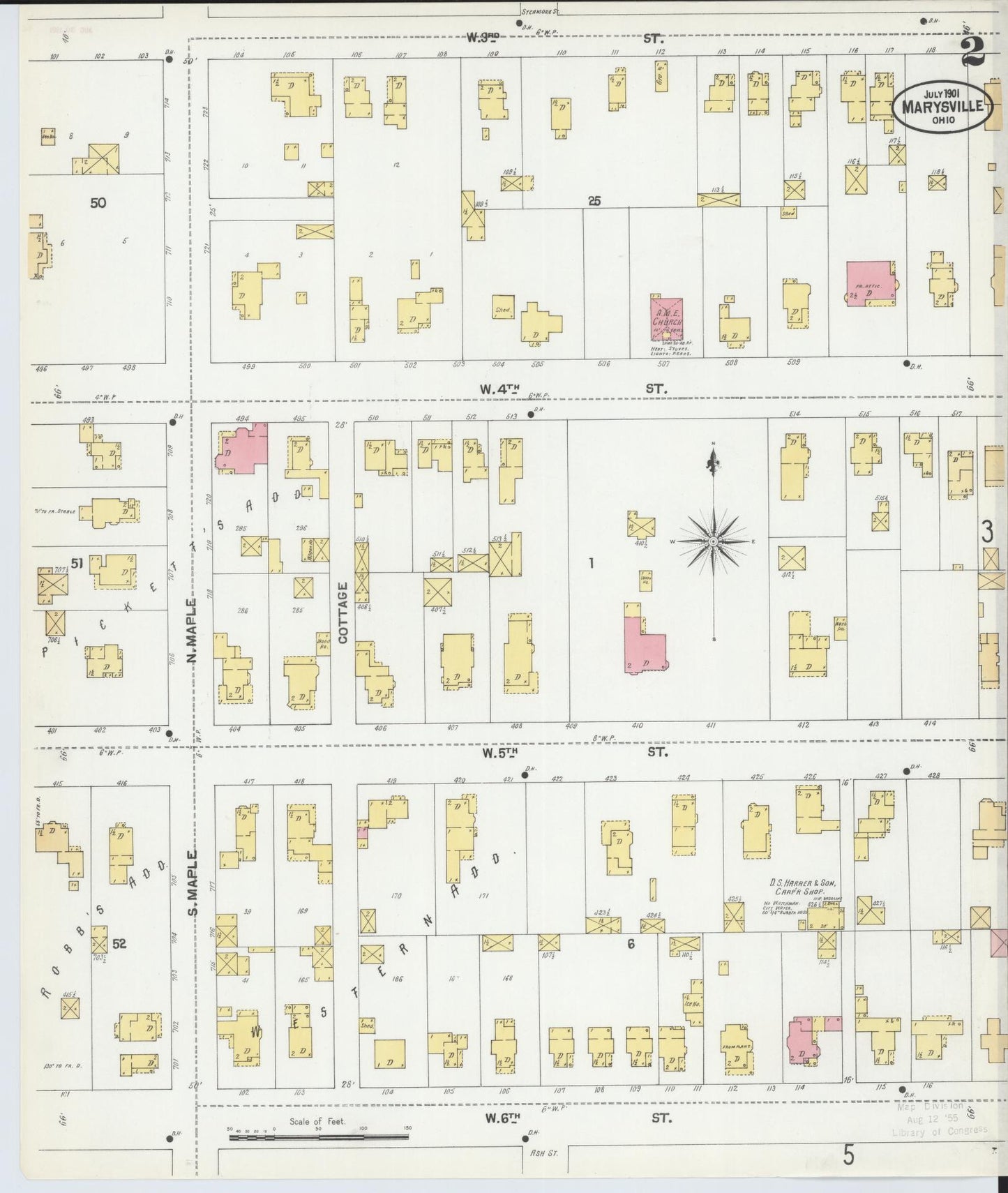 Sanborn Fire Insurance Map from Marysville, Union County, Ohio (1901), Sheet #0002 - Complete Map Set gallery image, historic Sanborn map, vintage wall art, Ohio Ohio