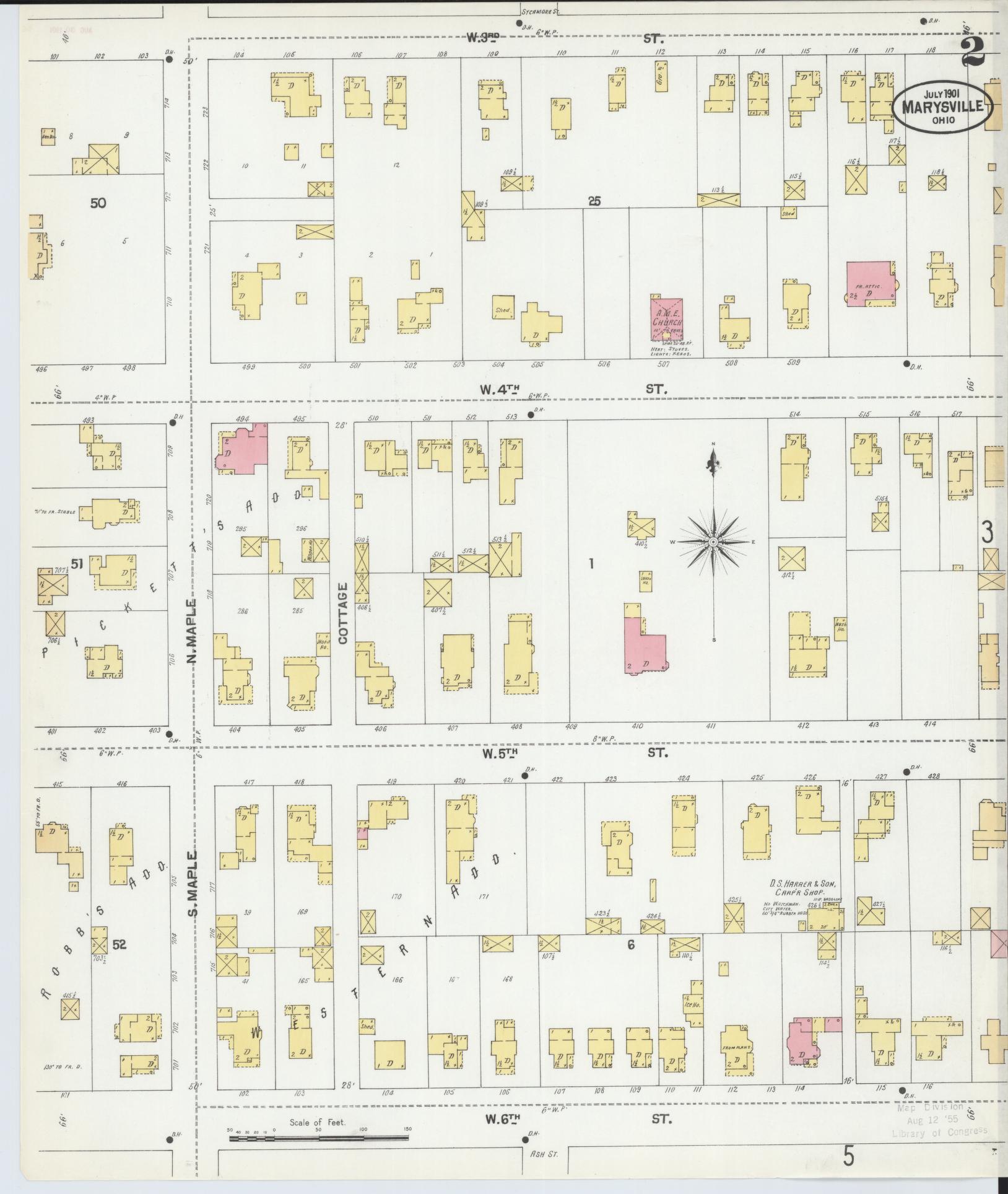 Sanborn Fire Insurance Map from Marysville, Union County, Ohio (1901), Sheet #0002 - Complete Map Set gallery image, historic Sanborn map, vintage wall art, Ohio Ohio