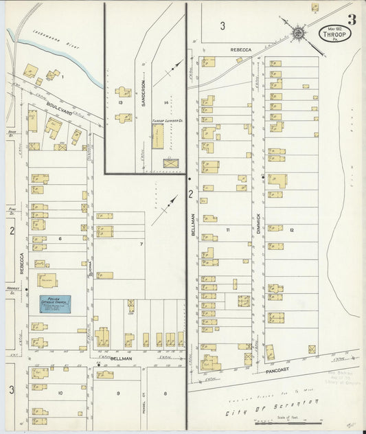 Sanborn Fire Insurance Map from Throop, Lackawanna County, Pennsylvania (1912), Sheet #0003 - Historic Sanborn Fire Insurance Map Print, vintage old map wall art, antique decor, genealogy gift, Pennsylvania Pennsylvania map